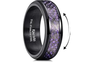King Will 316L Stainless Steel Spinner Ring for Men Women- 8mm Width Black/Silver Fidget Ring with Dragon/Celtic Knot Pattern, Stress Anxiety Relief Comfort Fit Wedding Band Size 6-14