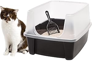 IRIS USA Large Cat Litter Box with Scoop, Open Top High Sided Cat Litter Pan for Indoor Cats, Easy Clean, Durable Plastic, Bl