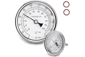 Dial Thermometer, Stainless Steel Thermometer for Home Brewing, 1/2 NPT Kettle Thermometer with Lock Nut & O-Ring(3" Face)