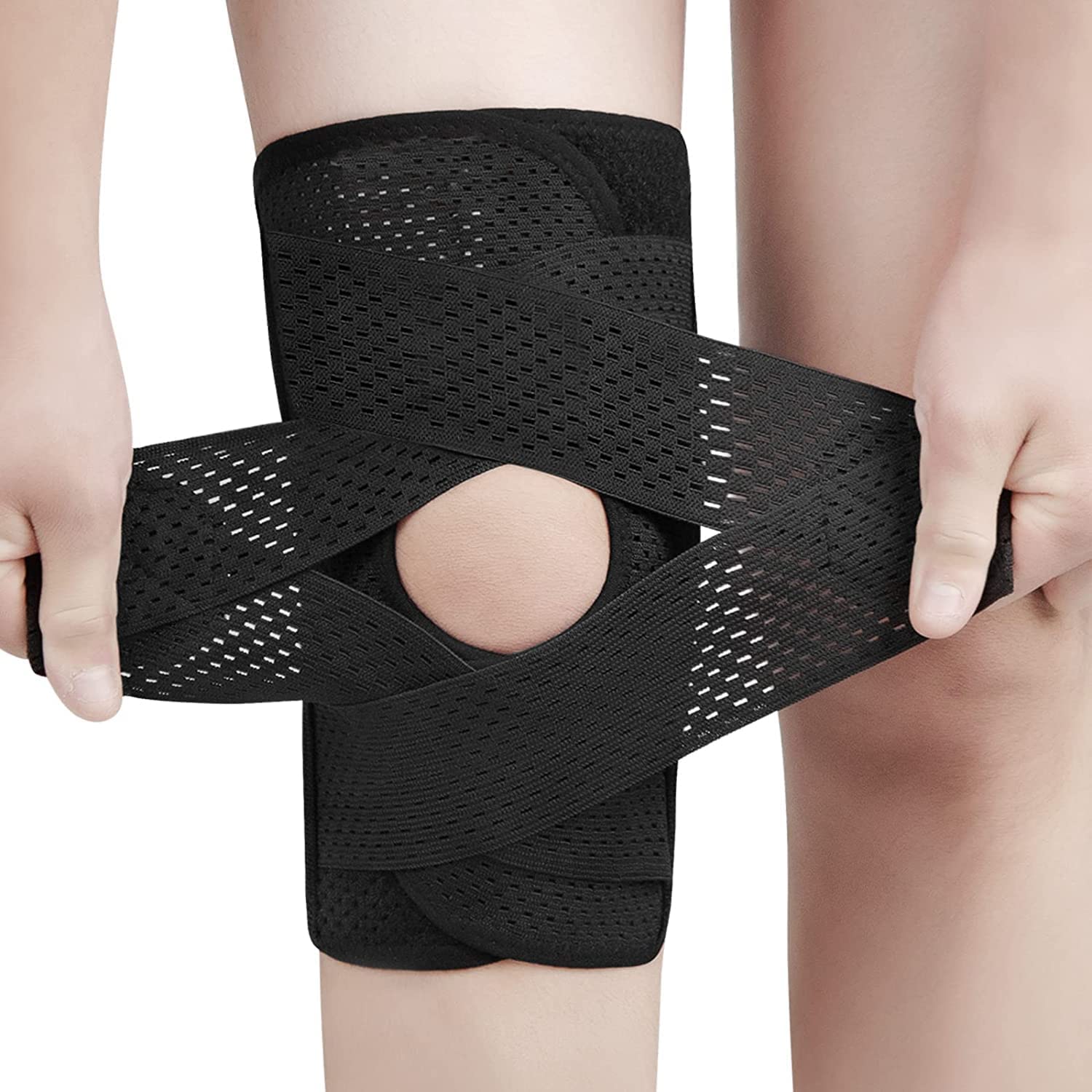 NELLHOMY Professional Knee Brace,Adjustable Open Patella with Parallel Straps & Dual Side Stabilizers,Medical Grade Pads for Meniscus Tear,ACL,Arthritis,Joint Pain Relief Men Women -1 PCS（Black,L）