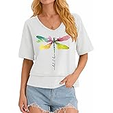 LOMON Womens V Neck Cotton T Shirts Summer Casual Cute Short Sleeve Flowy Fashion Tops Loose Fit Basic Tees