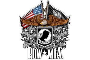 Erazor Bits Military Reflective Decals, Show Your Pride with Our Double Flag Eagle POW Patriotic Decals, Perfect for Your Kitchen, Car, Wall or Bike, Gifts for Military (4IN)
