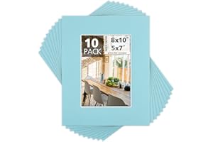 MBC MAT BOARD CENTER Mat Board Center, Pack of 10, 8x10 for 5x7 Color Mats - Bevel Cut, Acid Free, 4-ply Thickness, White Core - for Pictures, Photos, Framing, Deep Blue