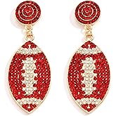 Beaded Game Day Baseball Football Earrings for Women Handmade Bead Crystal Drop Dangle Sports Earrings Holiday Party Jewelry Gifts