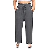 ZERDOCEAN Women's Plus Size Wide Leg Pants High Waisted Casual Lounge Yoga Pants with Drawstring Pockets