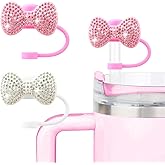SEMATA 2PCS Cute Bow Straw Cover Cap for Stanley Cup Accessories,Bling Crystals Straw Toppers for Stanley Tumbler 40&30 oz,Rhinestone Reusable Straws Tips Protectors Compatible with 10mm Straws
