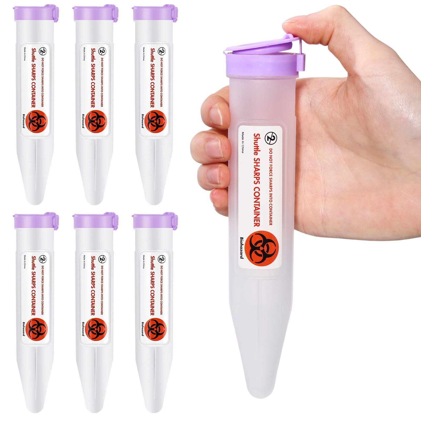 Photo 1 of Colingmill Single Use Travel Sharps Containers Transportable Small Disposal Sharps Containers with Locking Mechanism for Needles Syringes (Purple,6 Count)