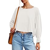 Fisoew Womens Long Sleeve Crop Tops Loose Fit Crew Neck Cropped T Shirts 2025 Casual Workout Tee Shirt Tops