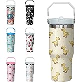 Xchearser Duck Tumbler with Handle and Flip Straw for Women Men, 30oz Cute Stainless Steel Insulated Cup, Water Bottle Travel Coffee Mug, Gifts for Animal Lovers