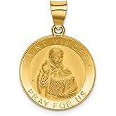 14k Yellow Gold Saint Vincent Medal Pendant for Men or Women, Religious Charm with Pray for Us Inscription, Catholic Faith Jewelry, Christian Spiritual Token, Devotional Gold Necklace