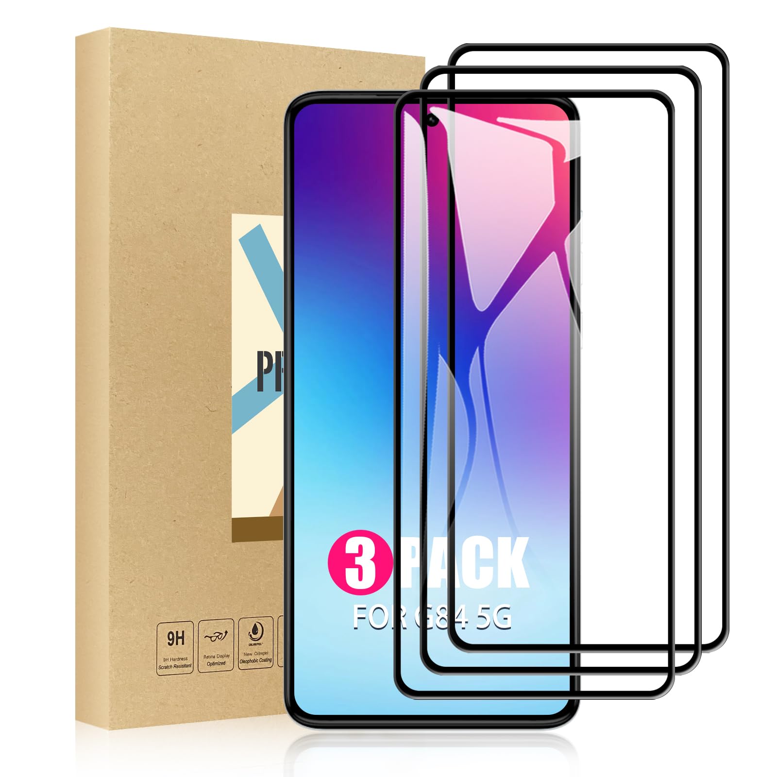 SCL Screen Protector Compatible with Moto G84 Screen Protector Motorola G84 Tempered Glass Film [3-Pack], [Full Coverage, Easy Installation, Bubble-free, 9H Hardness]