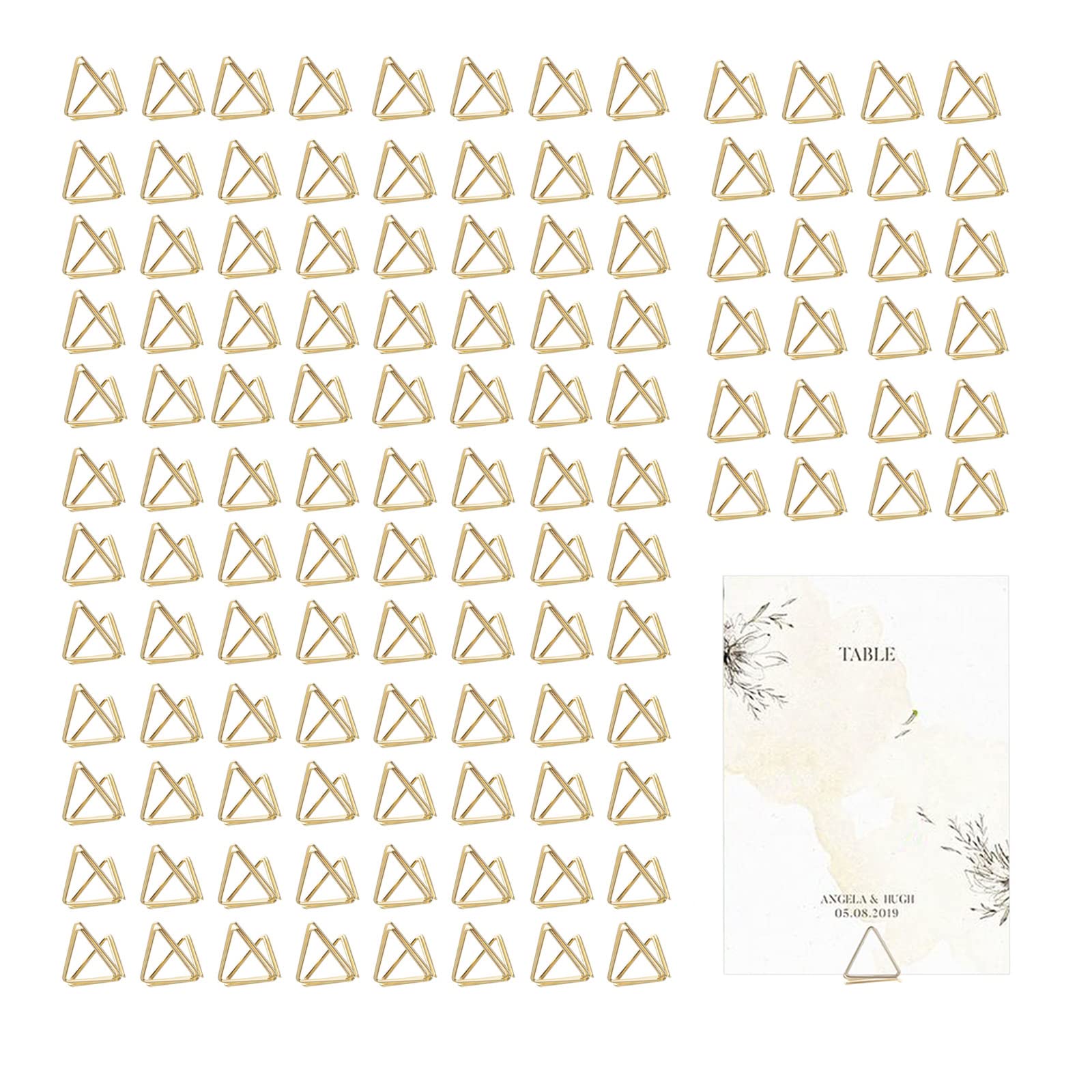 CDIYTOOL 120Pcs Triangle Table Card Holders, Wedding & Party Table Number Holders, Photo & Picture Stand Clips (Gold)