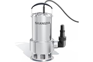 SHANGDA Submersible Sump Pump 1.6 HP Clean/Dirty Transfer Water Pump 5500 GPH Stainless Steel Portable Sump Pumps For Pool Basement Garden Yard Ponds Draining with Adapters
