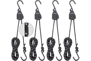 Masterwise Rope Ratchet Straps, Kayak Tie Down Straps with Reflective Stripe, Boat Trailer Straps Canoe Bow and Stern Rope Hanger Kayak and Canoe Accessories (Black, 1/8" x8'-4pcs)