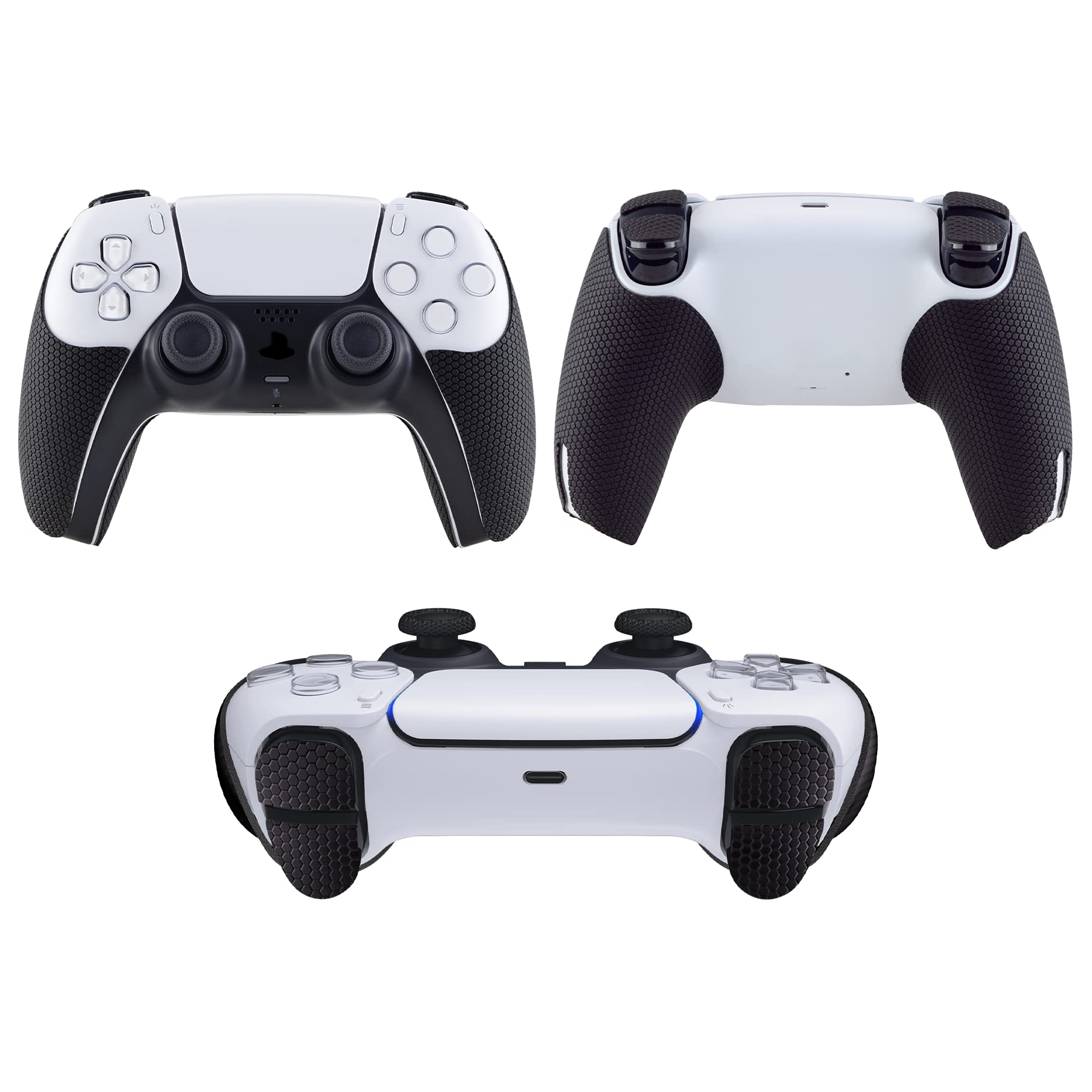 eXtremeRate PlayVital Anti-Skid Sweat-Absorbent Controller Grip for PS5, Professional Textured Soft Rubber Pads Handle Grips for PS5 Controller with Shoulder Button Trigger Stickers - Armored Edition