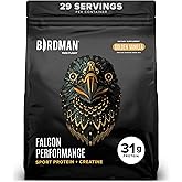 BIRDMAN Falcon Performance Vegan Protein Powder, 31g Protein, 5g Creatine, 5g BCAA, Probiotics, Electrolytes, Pre Workout, Low Carb, Sugar Free & Dairy Free, Plant Based Vanilla Protein, 29 Servings