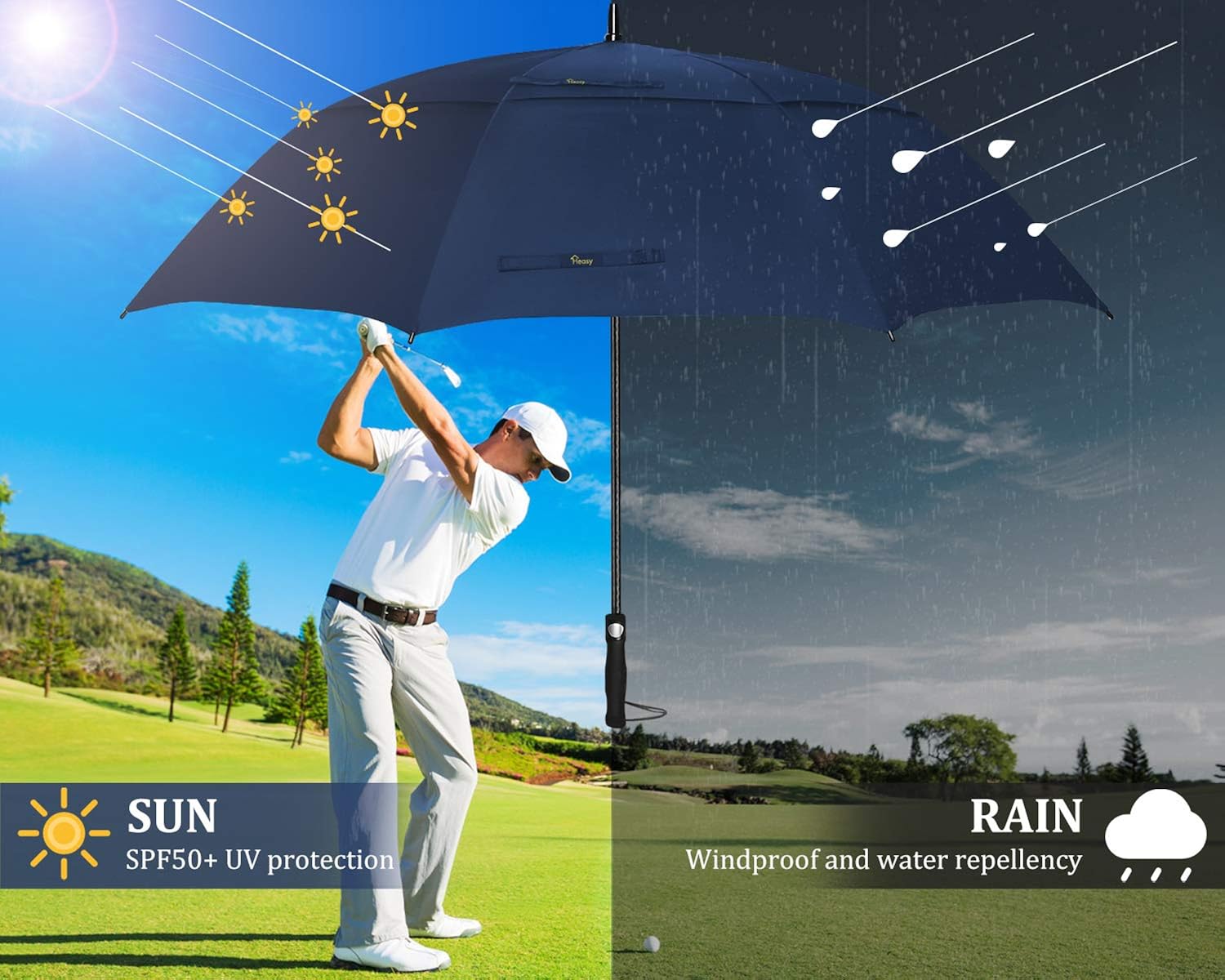 Heasy Golf Umbrella 58/62/68 Inch Large Windproof Waterproof Oversize Double Canopy Extra Sturdy Automatic Stick Umbrellas for Men & Women : Sports & Outdoors
