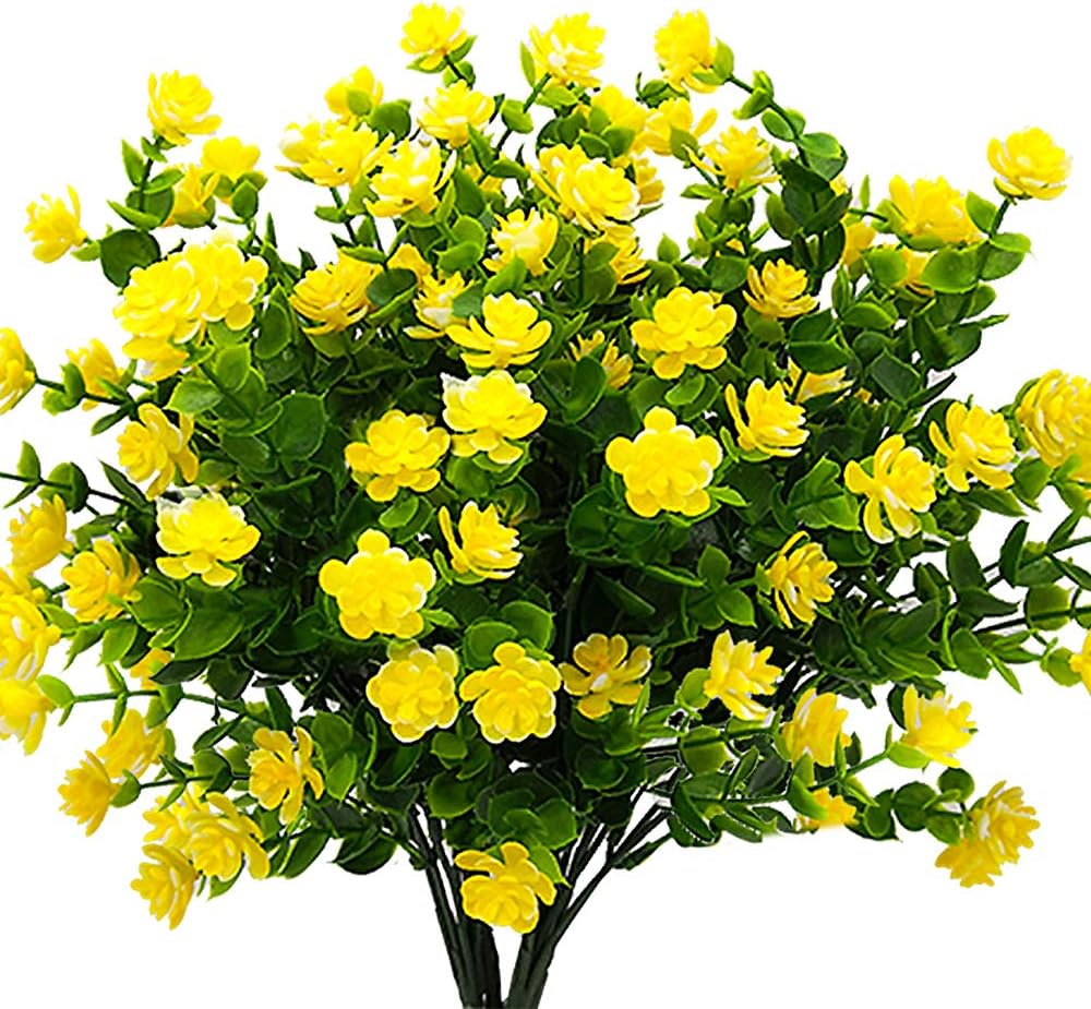 AITISOR Artificial Flowers, Fake Outdoor UV Resistant Plants Faux Plastic Greenery Shrubs Indoor Outside Hanging Planter Home Kitchen Office Wedding, Garden Decor(Yellow)