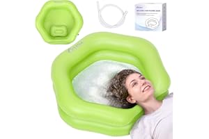 CEHIM Inflatable Shampoo Basin for Bedridden, Elderly & Disabled - Petal-Shape Large Size, 360° Neck Support, Central Drain Hole with Pull Ring | Leak-Proof PVC Portable Hair Washing Bowl (Green)