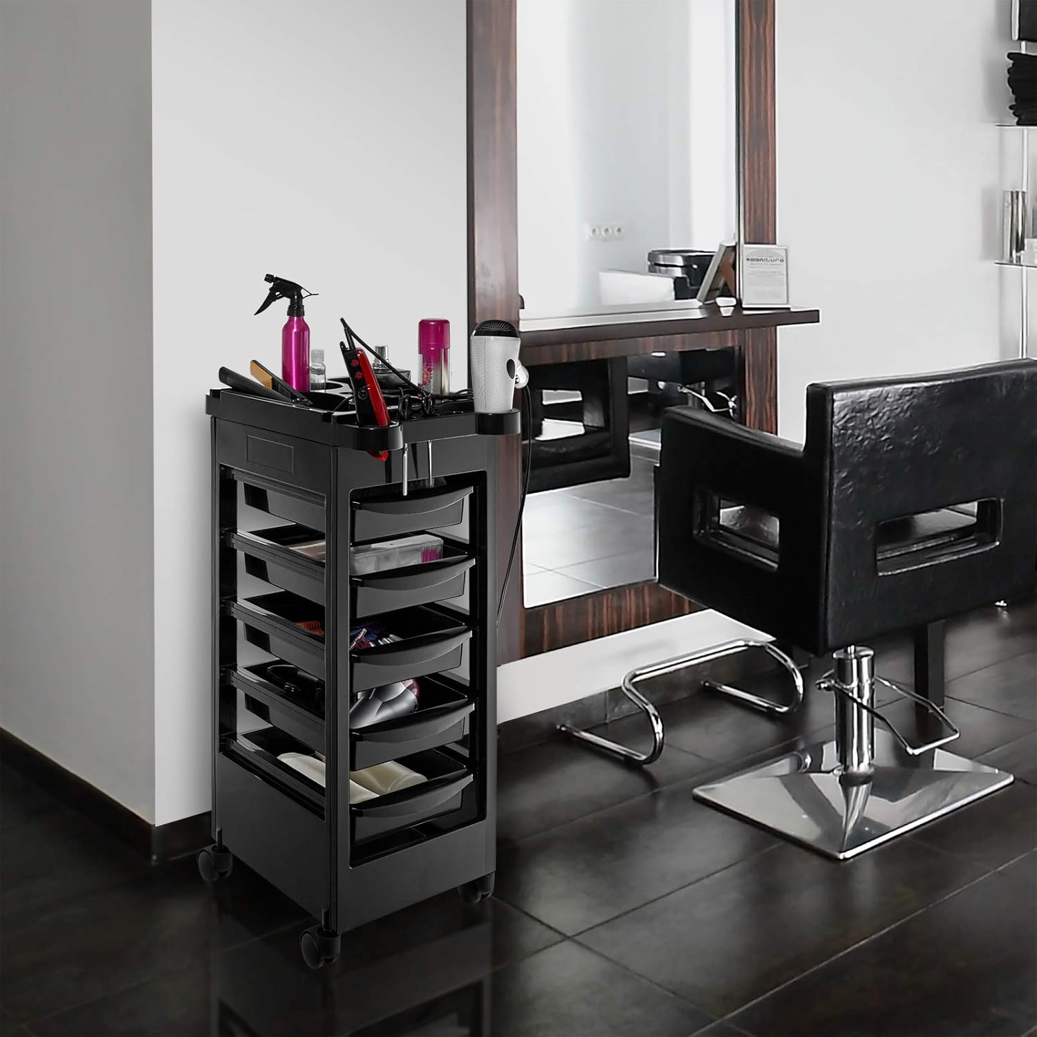Saloniture Beauty Salon Rolling Trolley Cart With 5 Drawers: Beauty