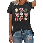 PECHAR Christmas Shirts for Women: Bow Xmas Holiday Print T-Shirts Christmas Tree Short Sleeve Tops