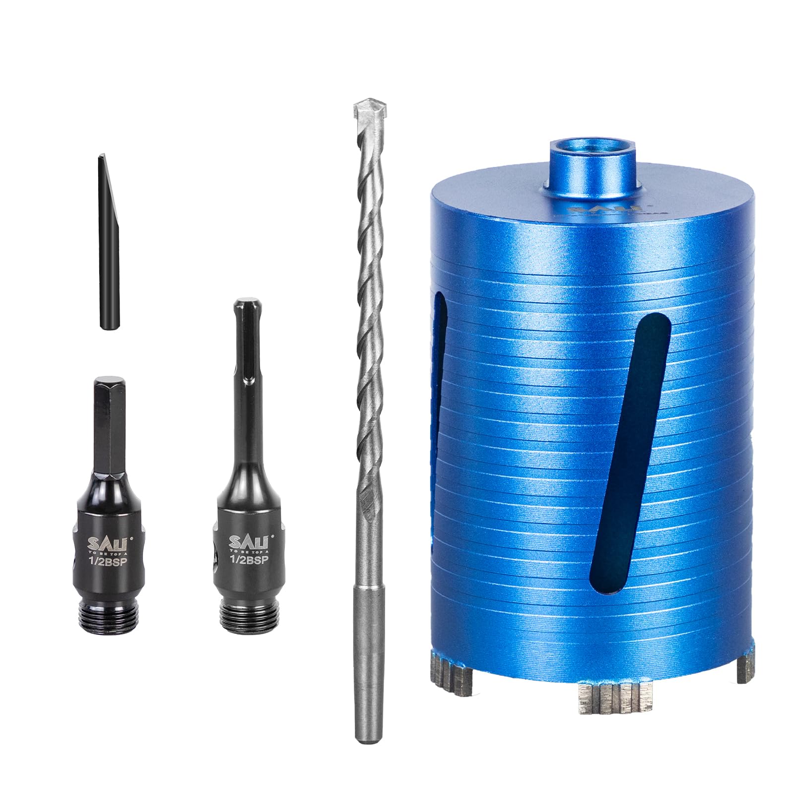Diamond Core Drill Bit Set - 107mm x 150mm Turbo Laser-Welded Segments for Concrete, Brick, Block, Stone Masonry, Granite - SDS & Hex Shank Adapters, Centre Bit