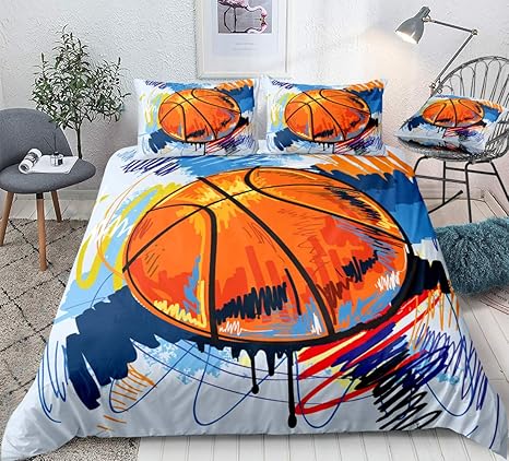 We offer a collection of sizes including king, queen, twin & more. basketball bedding queen set teens boys sports duvet cover set watercolor basketball printed boys queen bedding set with zipper ties 1 duvet cover 2