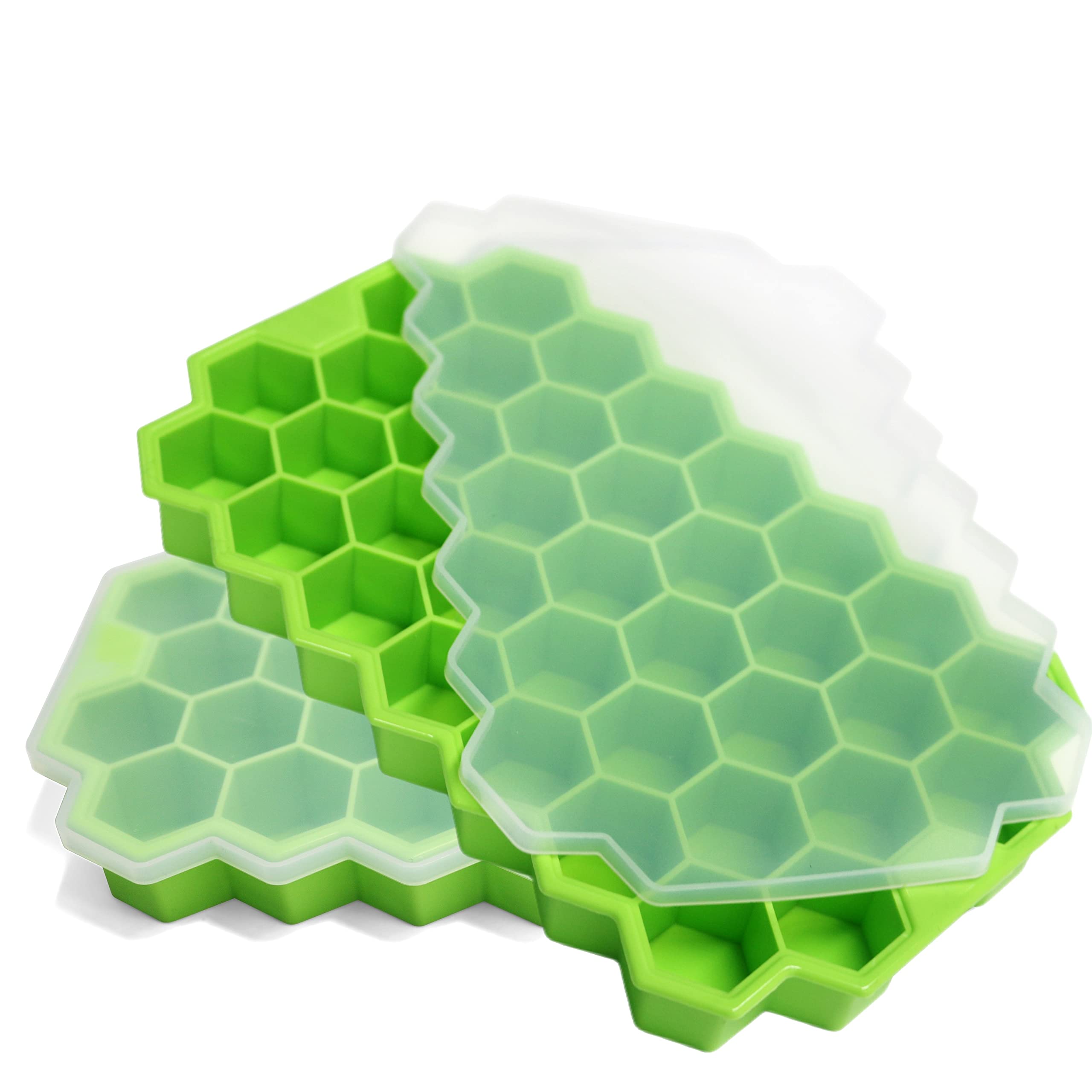 Photo 1 of Ice Cube Trays for Freezer with Lid-Silicone Ice Cube Tray with Lid Ice Maker 2 Packs Green,Easy-Release Reusable Ice Cube in Organizer Bins or Ice Bucket for Cocktail bar or Iced Coffee Cup