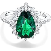RANDES 4.5 Carat Teardrop Engagement Birthstone Ring Sterling Silver Pear Cut Sapphire/Ruby/Emerald/Amethyst/Aquamarine Halo Ring Promise Anniversary Rings for Women Size 6-10