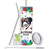 xiiai Autism Mom Gifts, Autism Awareness Tumbler for Mom - 20 oz Tumblers With Straws and Lid For Warrior Moms, Autism Cups Encouragement Gift