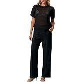 GRECERELLE 2026 Women 2 Piece Sets Crochet Sheer Knit Sweater Top & Wide Leg Pants Lounge Travel Matching Outfits Clothes