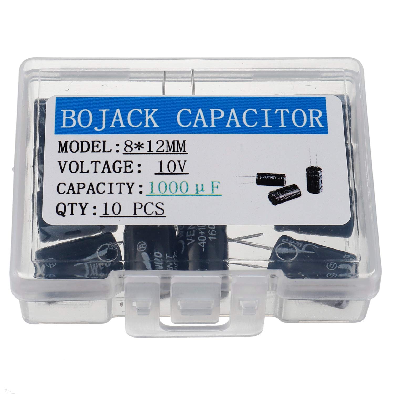 BOJACK 1000uF 10V 8X12mm Capacitors 1000 MFD 10 Volt 0.32x0.47 Inch ±20% Aluminum Electrolytic Capacitors(Pack of 10 Pcs)