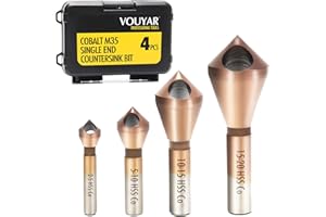 Vouyar 4Pcs Cobalt Steel Single End Countersink Drill Bit with Cobalt Coating Finish for Hard Metal, Stainless Steel, Wood, 90 Degree M35 HSS, 2-5, 5-10, 10-15, 15-20MM