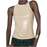 Milumia Women's Sequin Tank Top Round Neck Sleeveless Party Club Rave Tops
