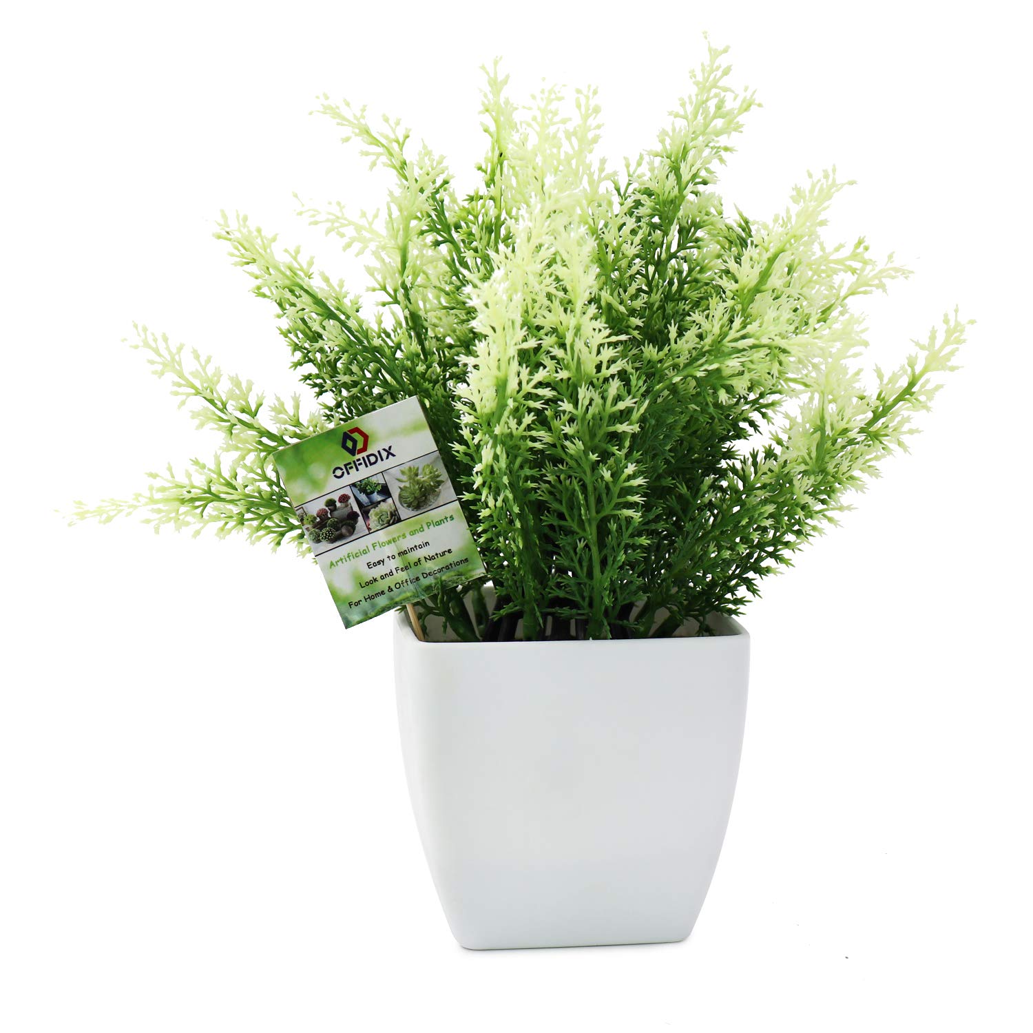 OFFIDIX Fake Plant Plastic Green Plant with Square Vase, Home Faux Plastic Plants for Home,Garden,Office,Wedding and Indoor Outdoor Decoration