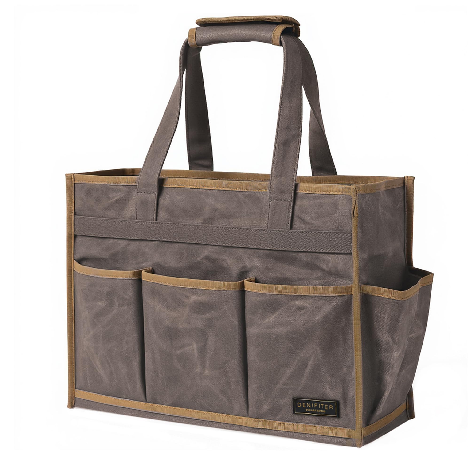 Canvas Large Tool Bag - A Large Main Pocket and 6 Outside Pockets Garden Tool Tote - Durable 16oz Waxed Canvas Tool Case with Handle - Tool not Included