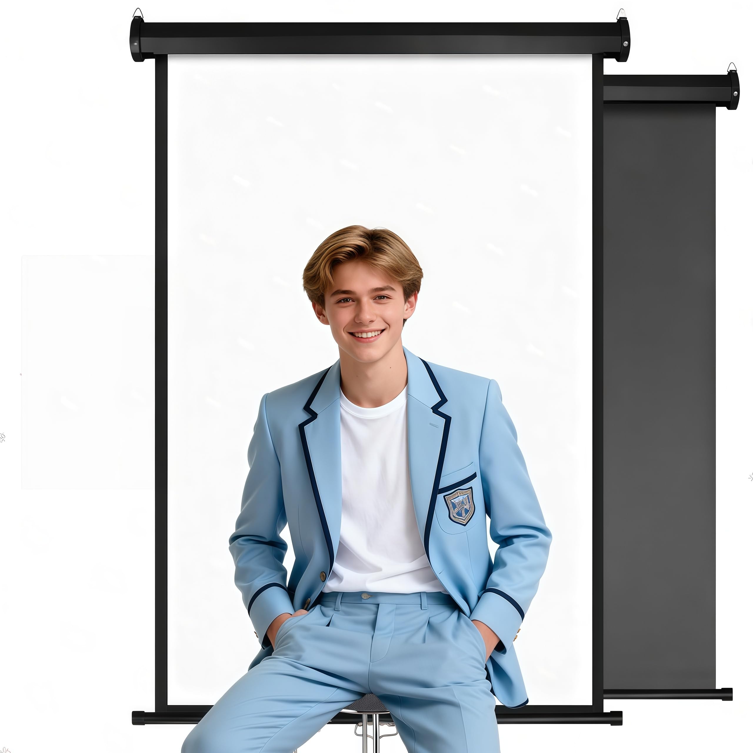 Photo 1 of Sicrifety Retractable White Background Screen -36" x56.5" ID Photo Portable Backdrop Roll Up/Pull Down Background Black and White Double-Sided Design Suitable for ID Card Passport Photo Photography