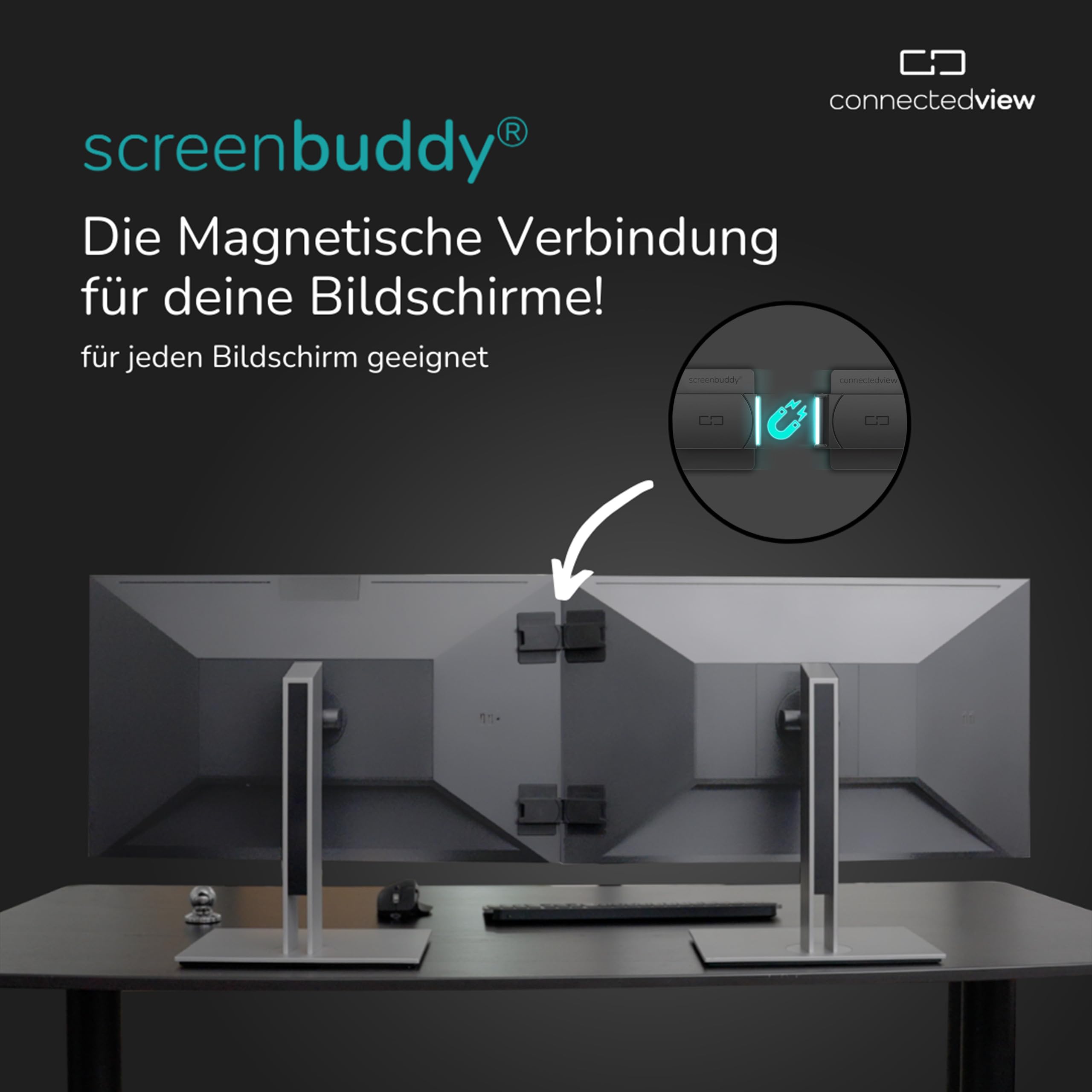 screenbuddy 2er Set magnetischer Verbinder für PC Bildschirme & Monitore - Computer Zubehör für Home-Office, Büro, Gaming & Streaming - Magnet Verbindung zum Monitor Zusammenhalten - Made in Germany 2