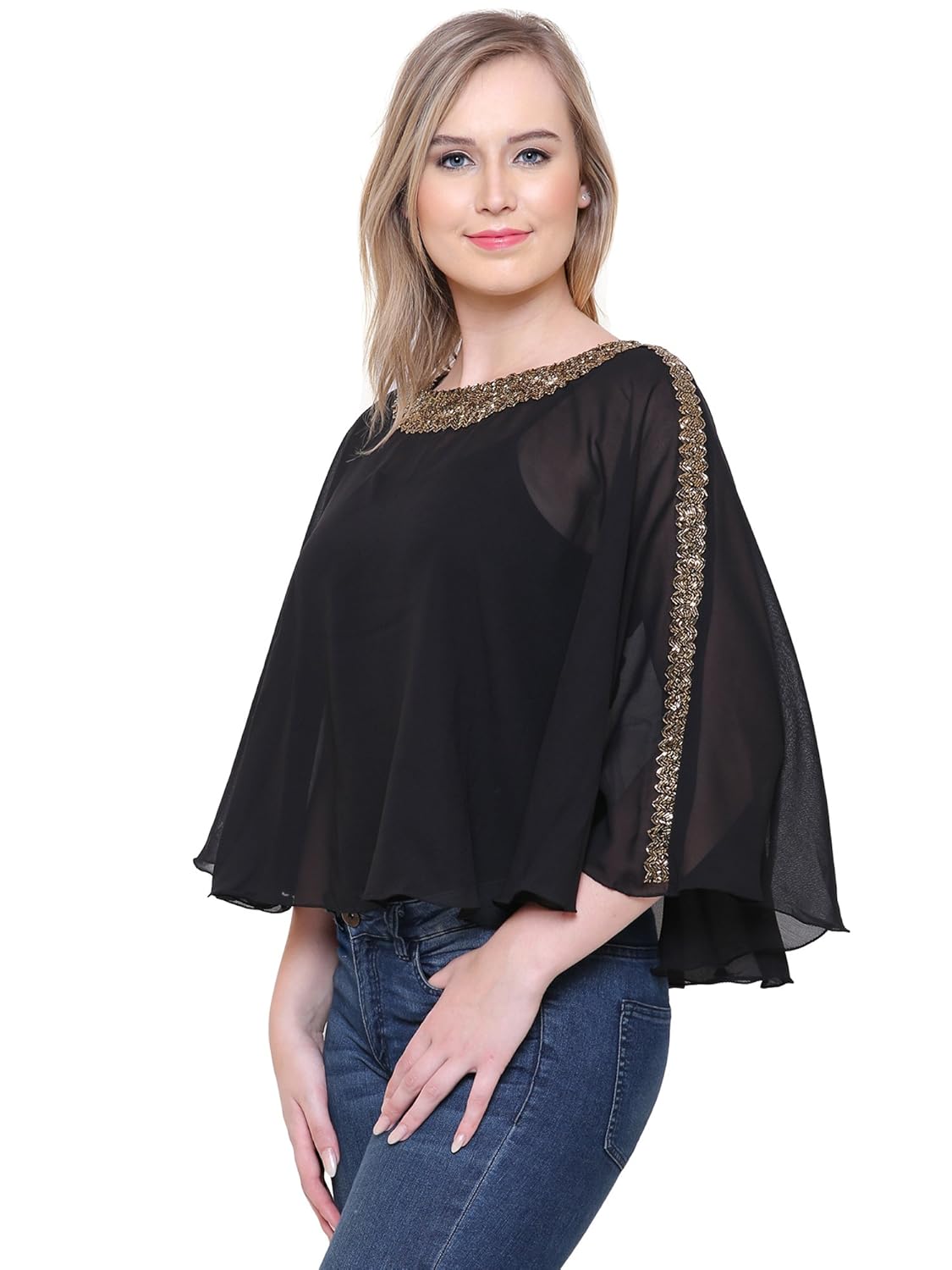 matelco women's georgette stylish poncho top with beads embroidery (ad006wh013_white)