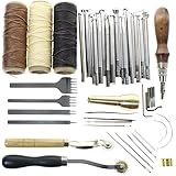 BIGTEDDY - Leather Working Tools and Supplies with Leather Tool Box Prong Punch Edge Beveler Wax Ropes Needles Perfect for St