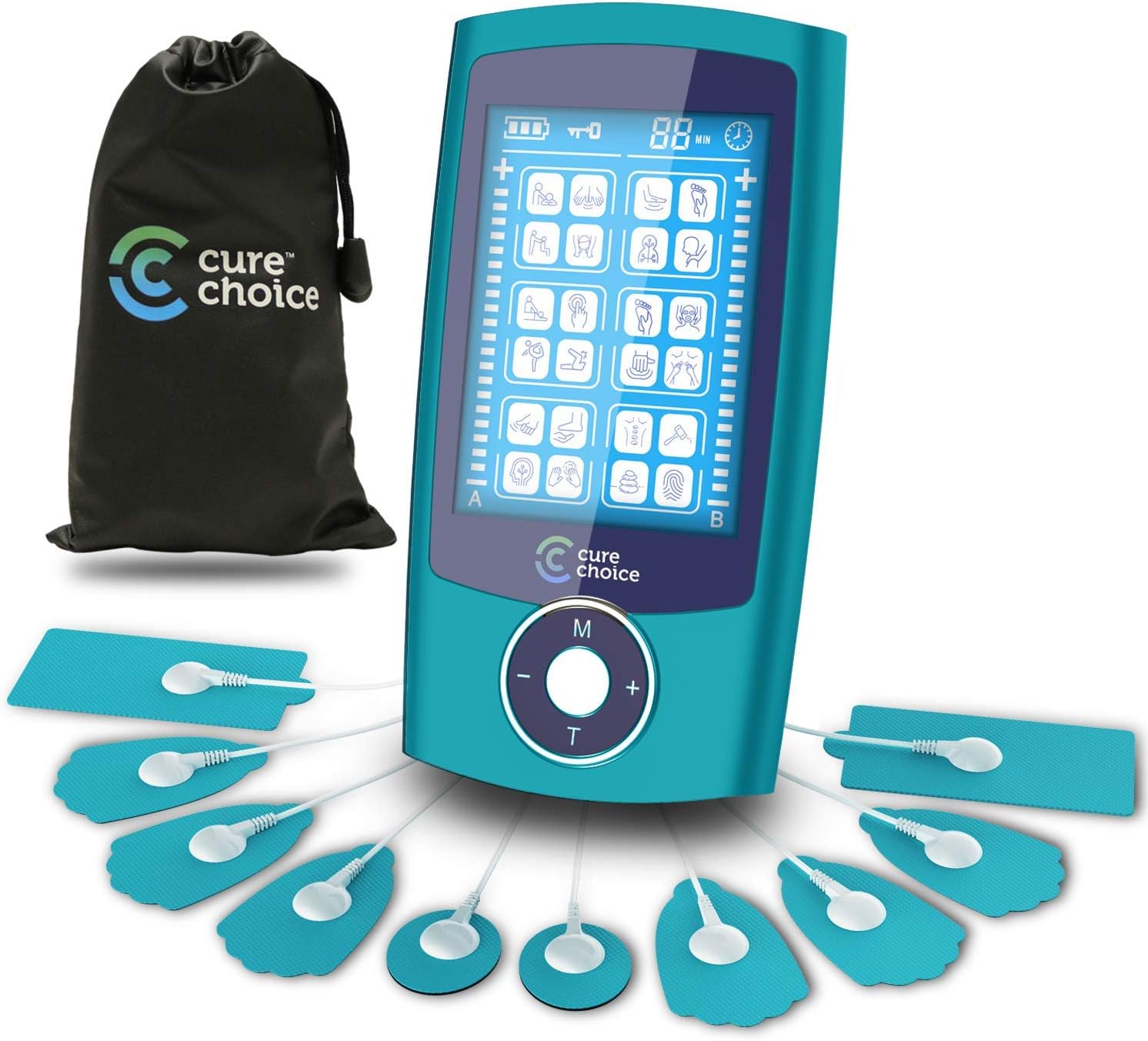 Cure Choice Dual Channel TENS + EMS Unit 24 Modes Unit Muscle Stimulator, Pulse Massager with 10 Electrode Pads + Storage Pouch for Muscle Pain Relief (Black): Health & Personal Care