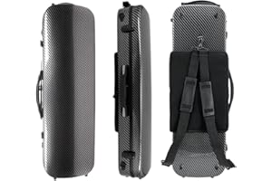 Vetimobato Carbon Fiber Violin Case 4/4 Full Size Hard Shell Oblong Violin Box with strap & Music Sheet Bag & Lock Travel case 2.1kg (Black)