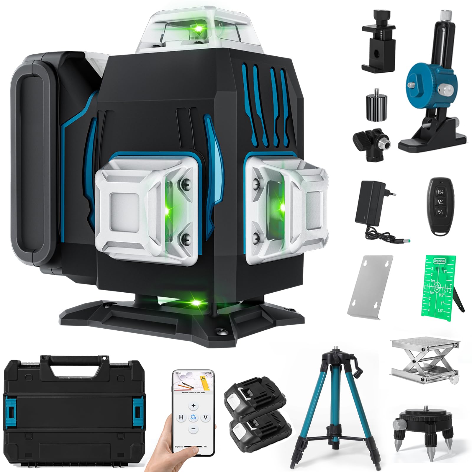 Photo 1 of ** VERY USED** 4x360° 16 Lines Laser Level with Remote&APP Control, Rechargeable Green Laser Cross Line Lazer with Tripod, Magnetic Bracket?4D Level Laser Tool for Construction, Picture Hanging, Home Renovation