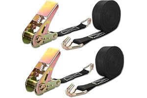 LYASILYHS 2 PCS 1 Inch Ratchet Straps Heavy Duty, 20ft Tie Down Straps Ratchet Double J Hooks, 2200 LBS Break Strength, Ratcheting Cargo Straps for Trucks, Moving, Car, Trailers, Motorcycle, Kayaks, Car Roof