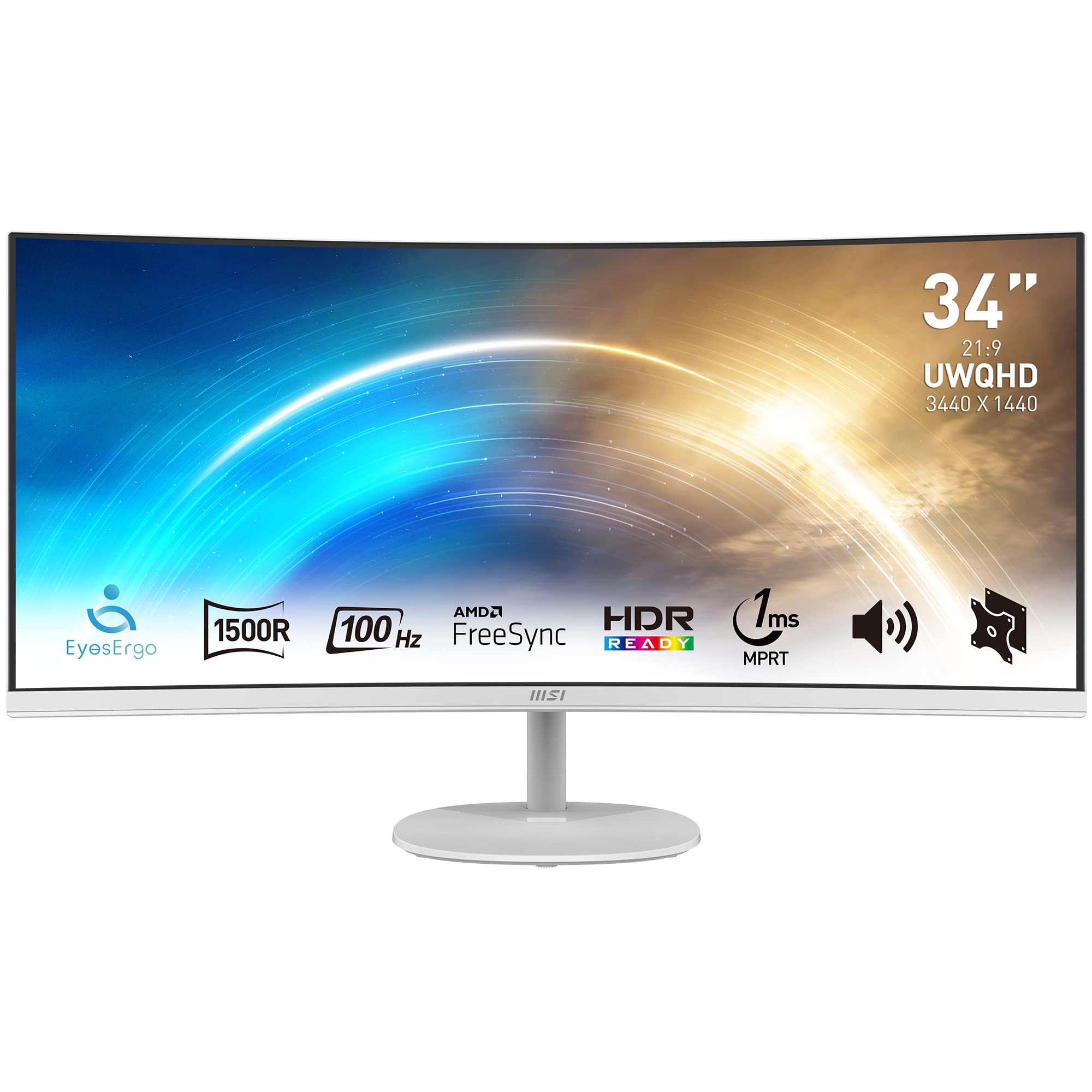 PRO MP341CQW Büromonitor - 34 Zoll UWQHD 3440 x 1440 1500R Curved Panel, 100Hz Bildwiederholungsrate, 1ms (MPRT) Reaktionszeit, DP, HDMI, HDR Ready, VESA-Montage unterstützt, 3000:1 Kontrastverhältnis