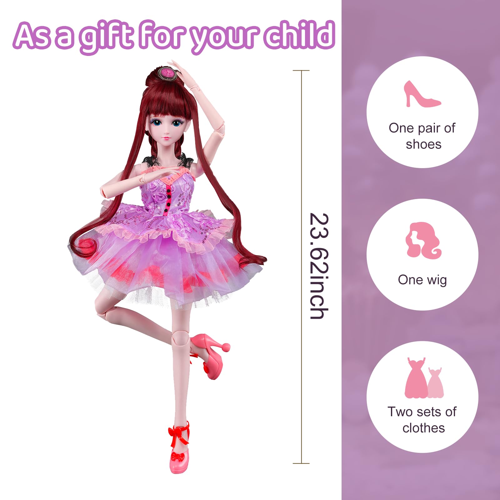 Princess Toy,Princess Fashion Doll,Cute Dolls, 24.8 Inches, 19 Movable Joints, Long-haired,Great Gift for Kids 3+,Headdress and Clothing Accessories, Sparkling, Inspired Fairy