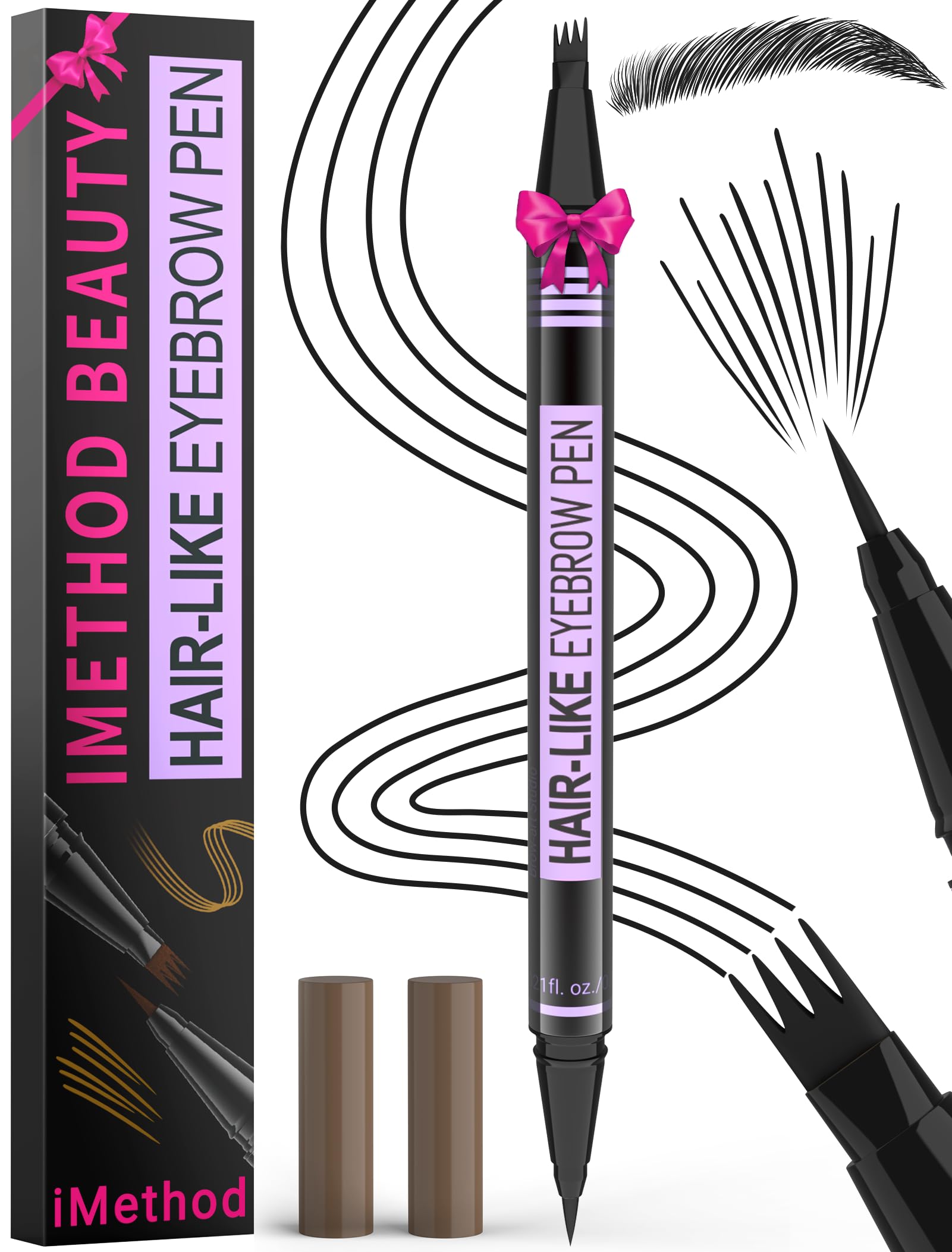 iMethod Eyebrow Pen - Eyebrow Pencil Magic 2-in-1 Eye Brow Pencils for Women with 4-Fork-Tip and Precise Brush-Tip Create Natural Hair-Like Brows, Last All Day, Microblading Eyebrow Pen, Black