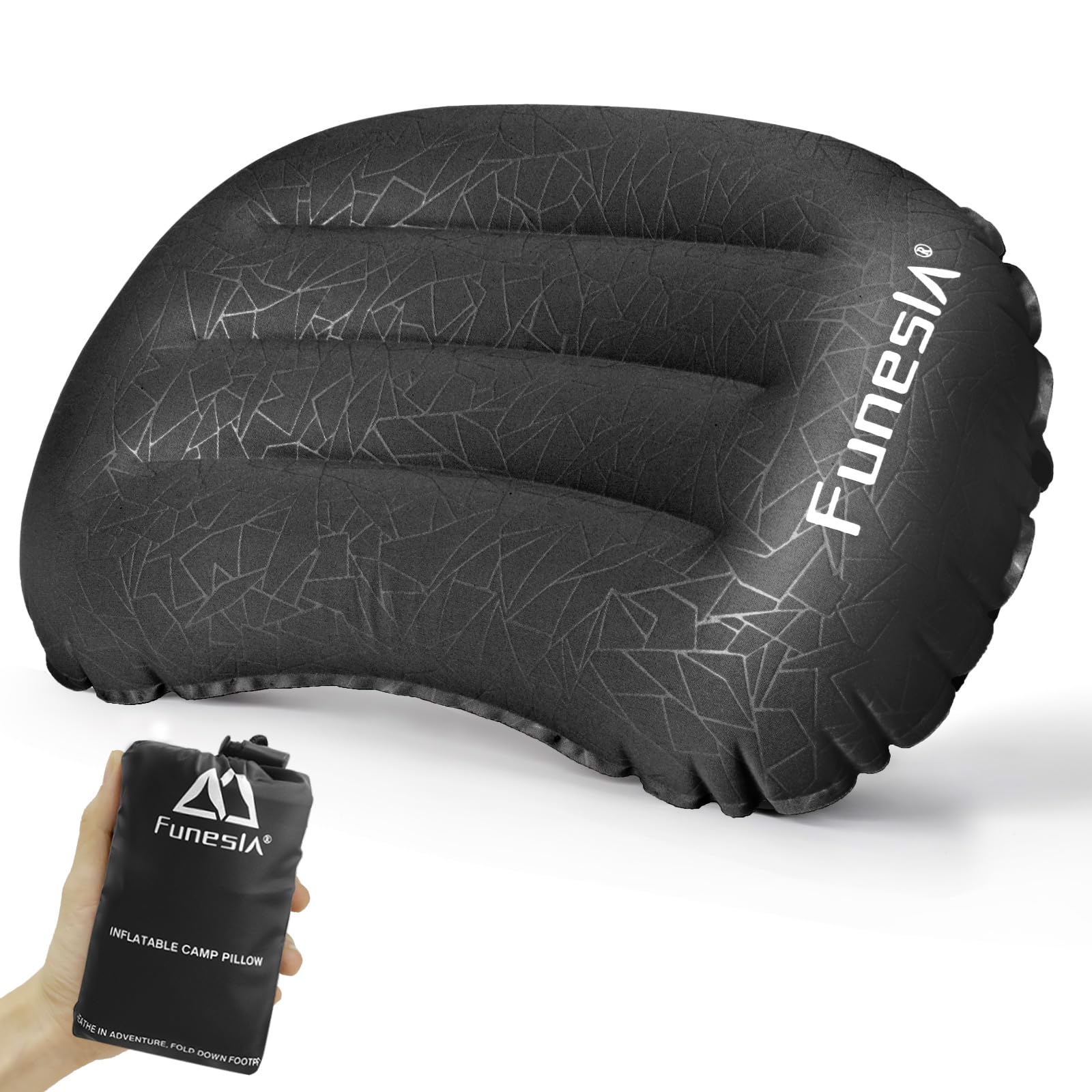 Funesla Ultralight Inflatable Camping Pillow, Compact Anti-Slip Inflatable Pillow for Camping Travel Backpacking Beach Fishing, Small Blow Up Pillow for Adults Kids -Ultra 2.0 Black