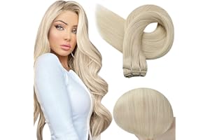 Full Shine Straight Human Hair Weft Hair Extensions 18 Inch Color 60 Platinum Blonde Remy Human Hair Weft Weave Hair Extensions Double Wefted 105 Gram