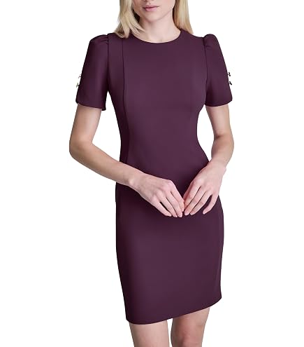 Calvin Klein Chiffon Bell Sleeve Sheath Dress Indigo 6 at Amazon Women's Clothing store